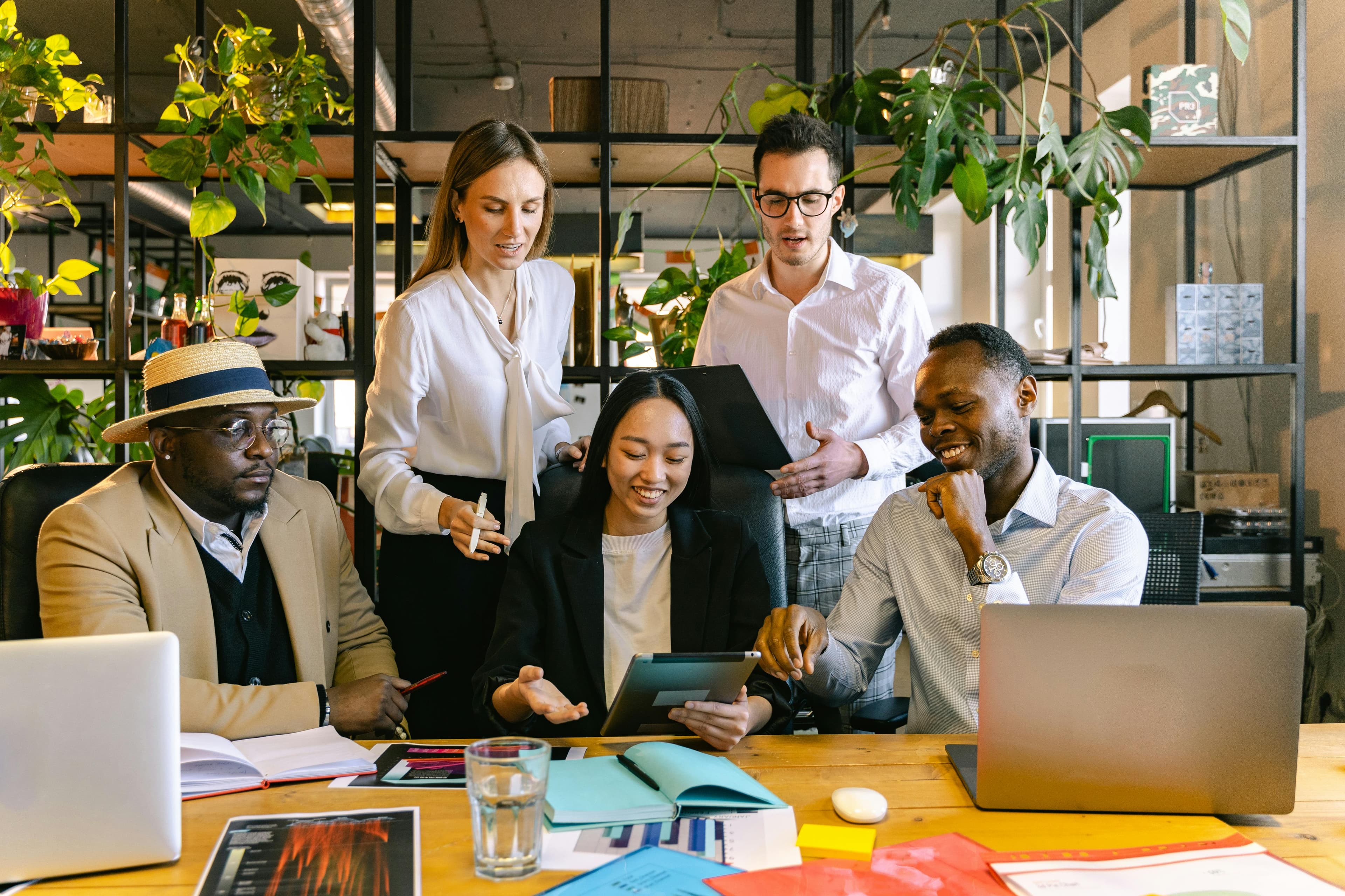 A team collaborating in a modern office environment